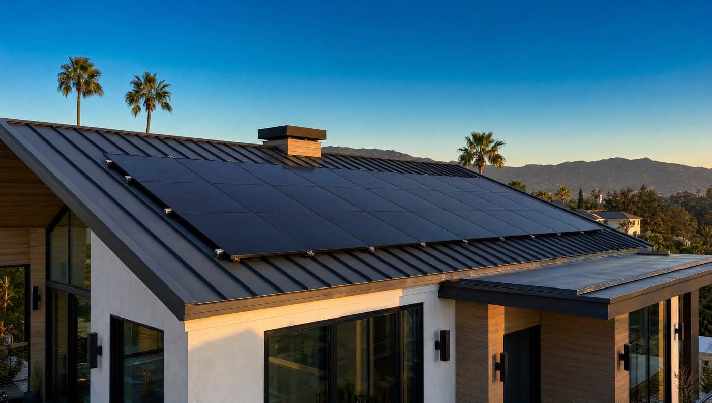 Charcoal standing-seam on a hillside modern, Hollywood Hills, California
